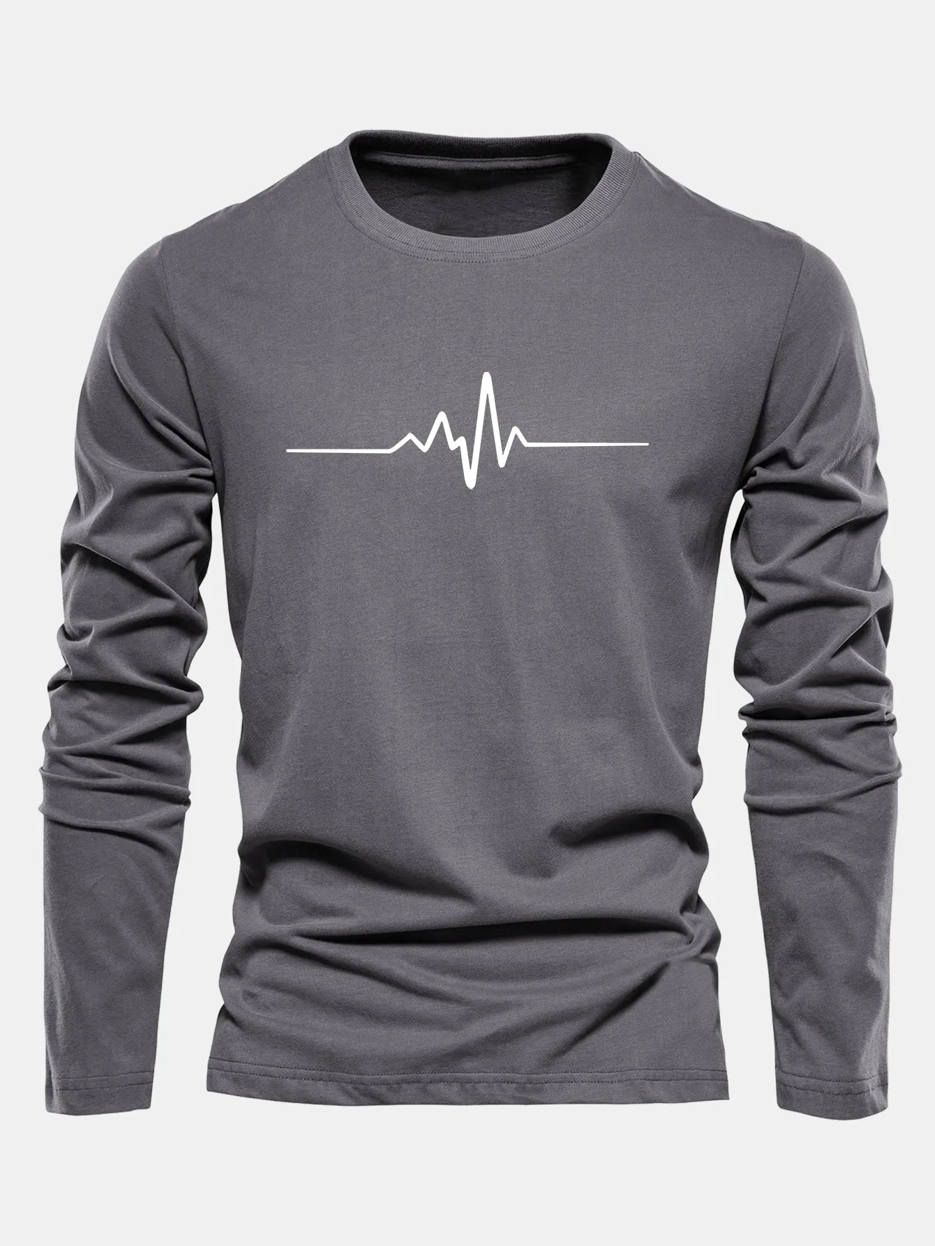 Long Sleeve Heartbeat Print Cotton T-Shirt sold by Hoooyi product image thumbnail 3