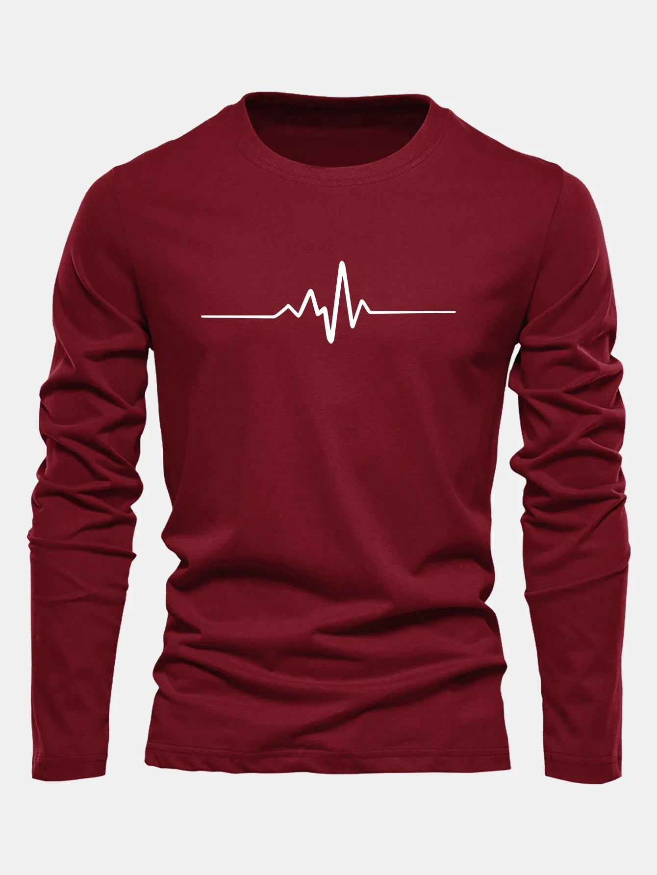 Long Sleeve Heartbeat Print Cotton T-Shirt sold by Hoooyi product image thumbnail 4