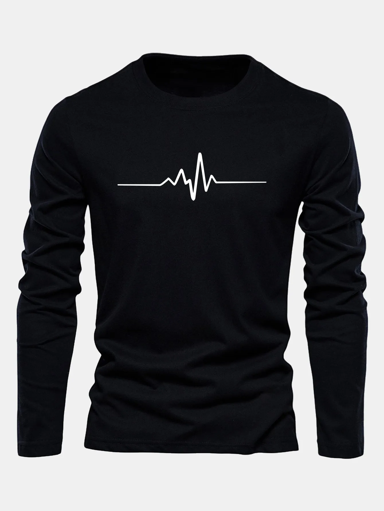 Long Sleeve Heartbeat Print Cotton T-Shirt sold by Hoooyi