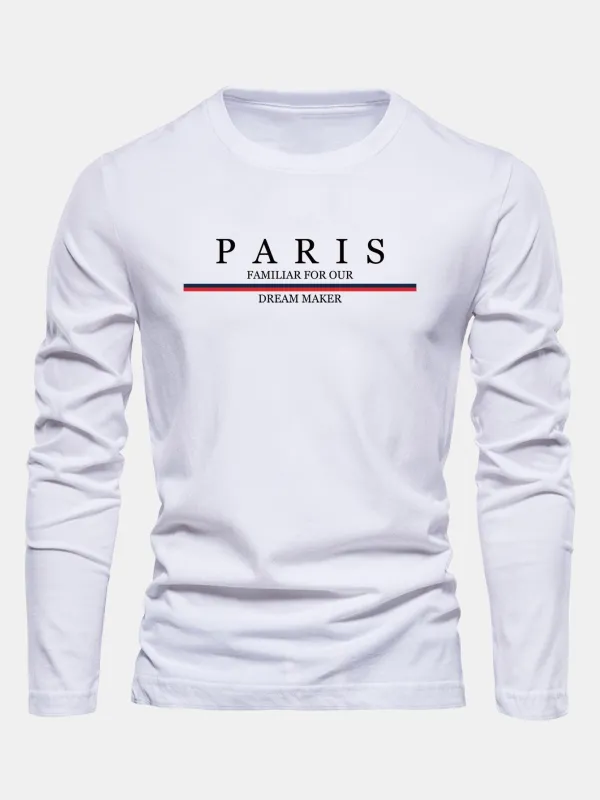 Long Sleeve Paris Print Cotton T-Shirt sold by Hoooyi