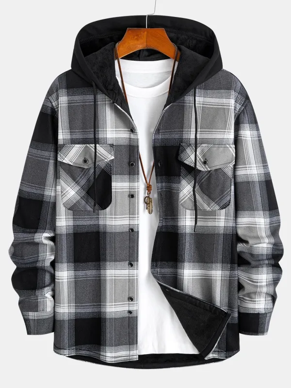 Fleece Lined Flannel Hooded Shirt sold by Hoooyi