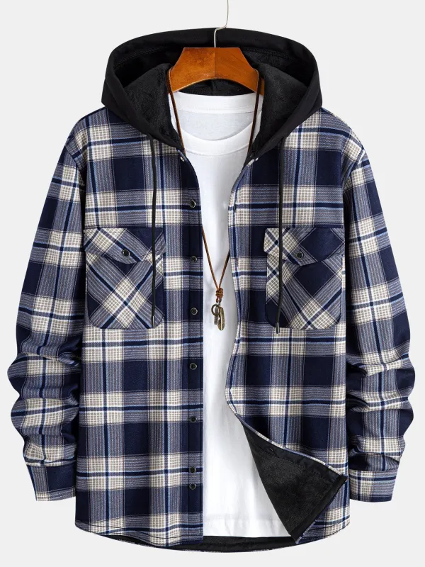 Flannel Fleece Lined Hooded Shirt sold by Hoooyi