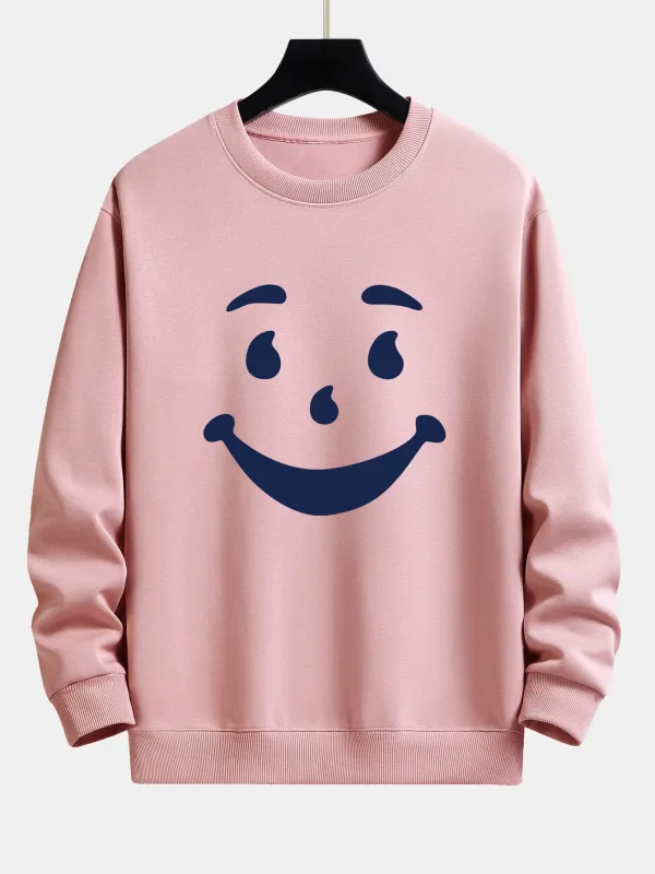 Smiley Face Print Relax Fit Sweatshirt sold by Hoooyi