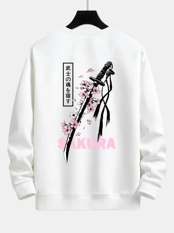 Sakura Katana Back Print Relax Fit Sweatshirt sold by Hoooyi