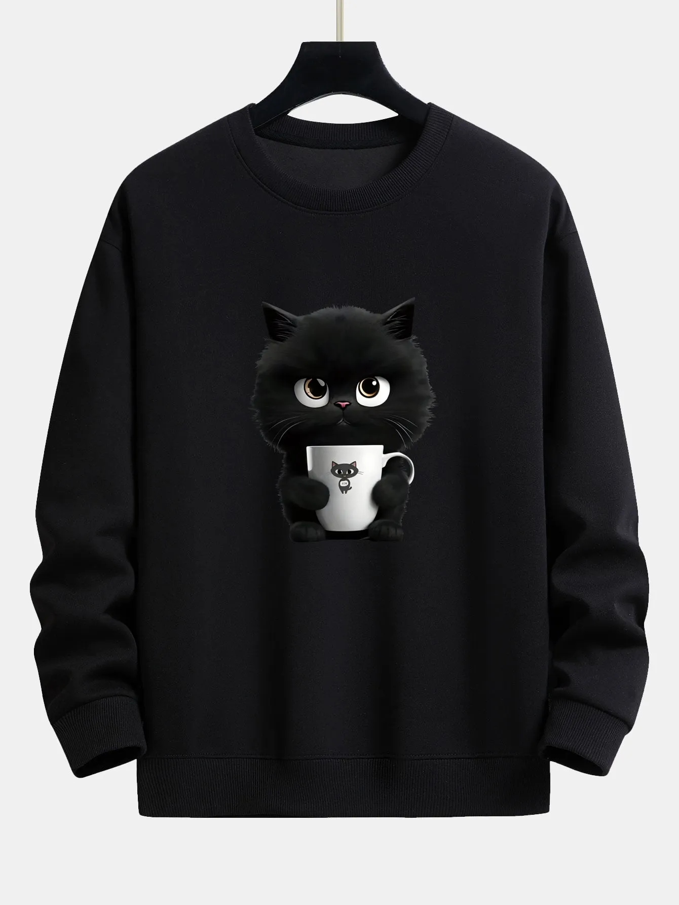 Black Cat Print Relax Fit Sweatshirt sold by Hoooyi product image thumbnail 5
