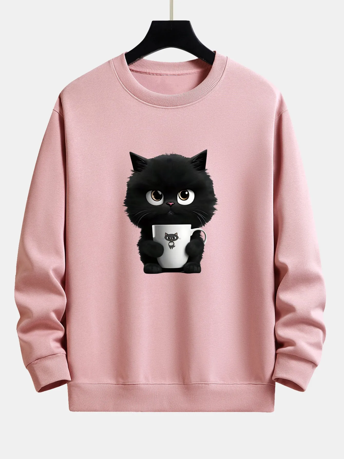 Black Cat Print Relax Fit Sweatshirt sold by Hoooyi product image thumbnail 3