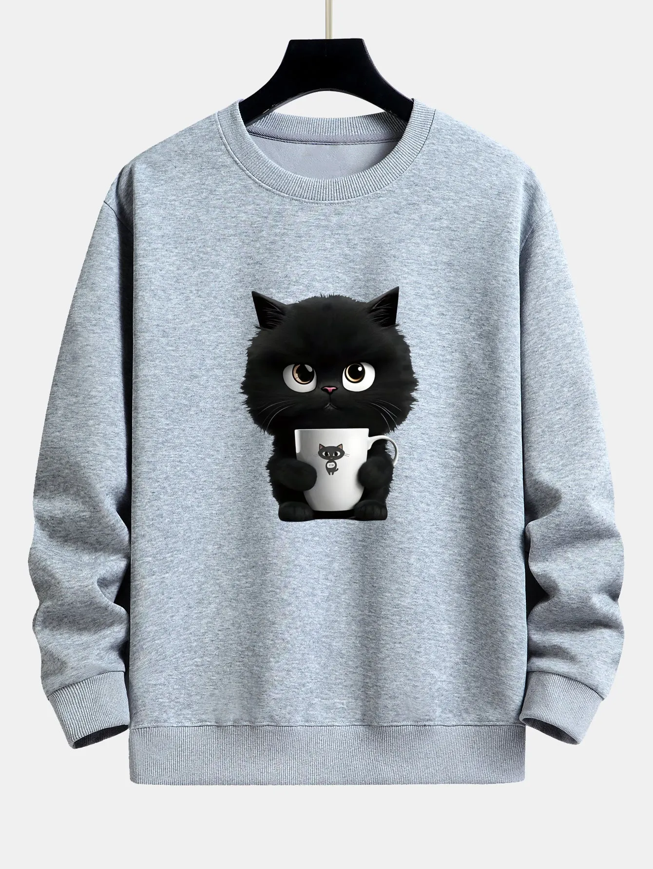 Black Cat Print Relax Fit Sweatshirt sold by Hoooyi product image thumbnail 4