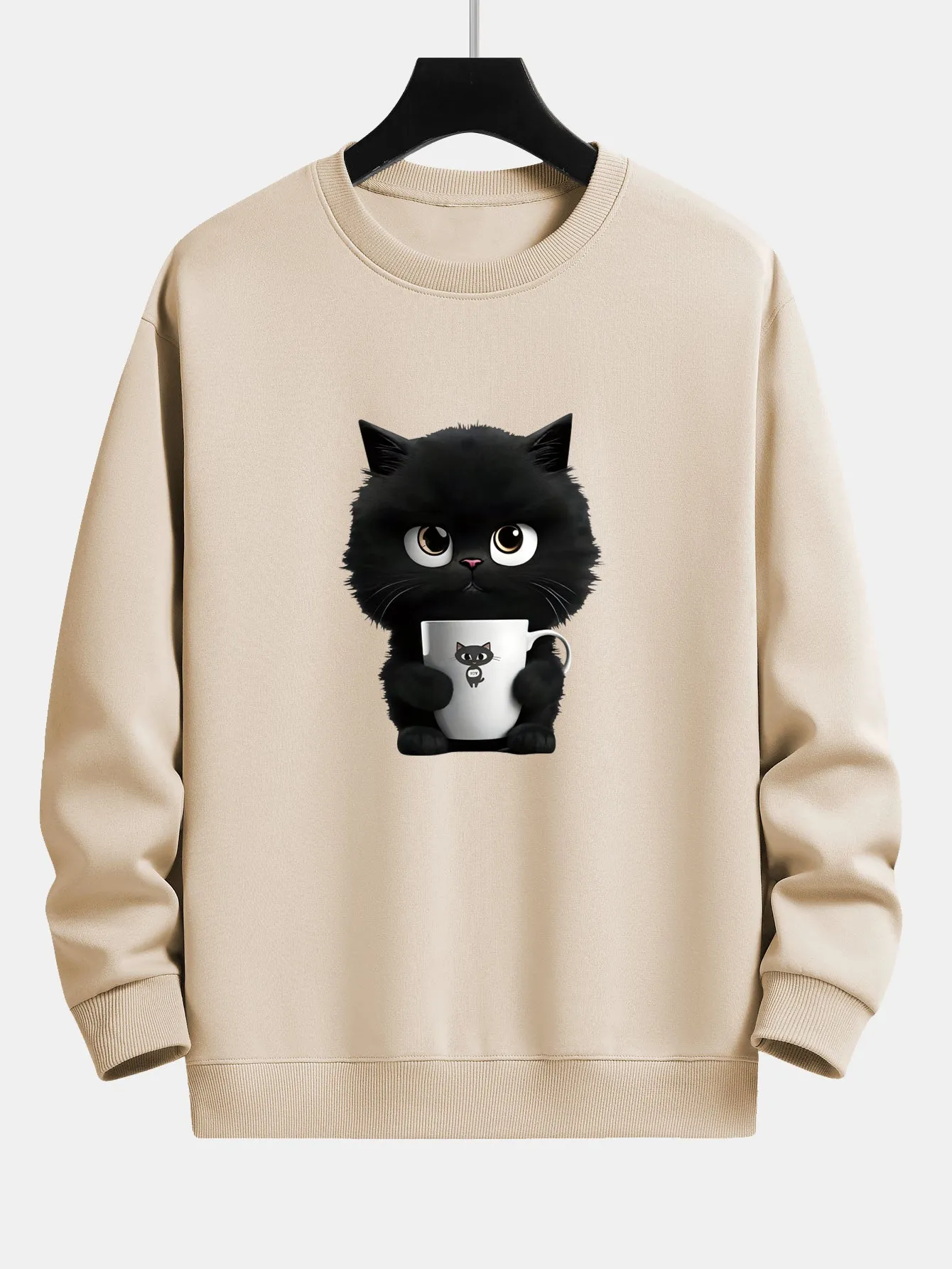 Black Cat Print Relax Fit Sweatshirt sold by Hoooyi product image thumbnail 2