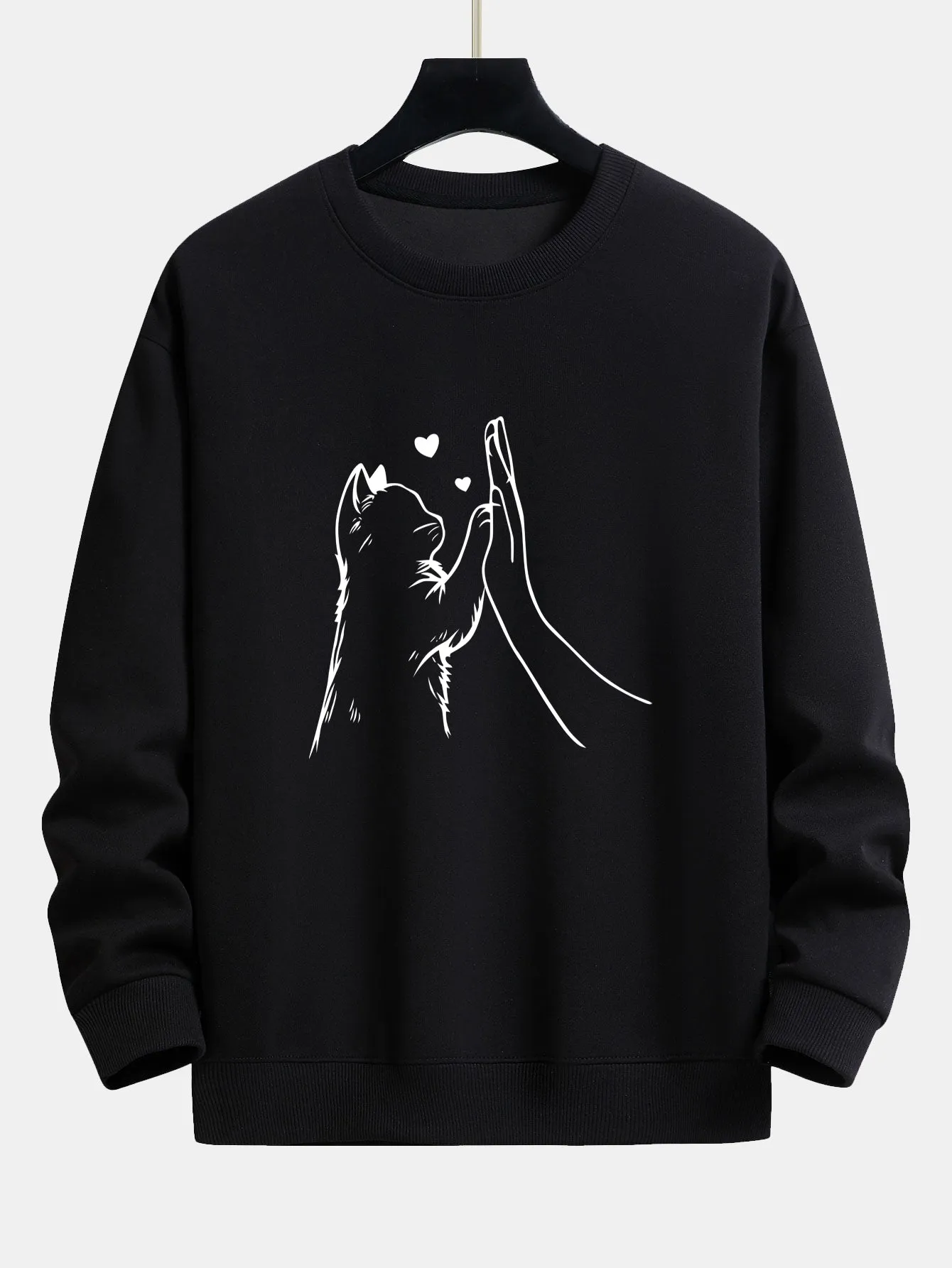 Cat High-Five Print Relax Fit Sweatshirt sold by Hoooyi