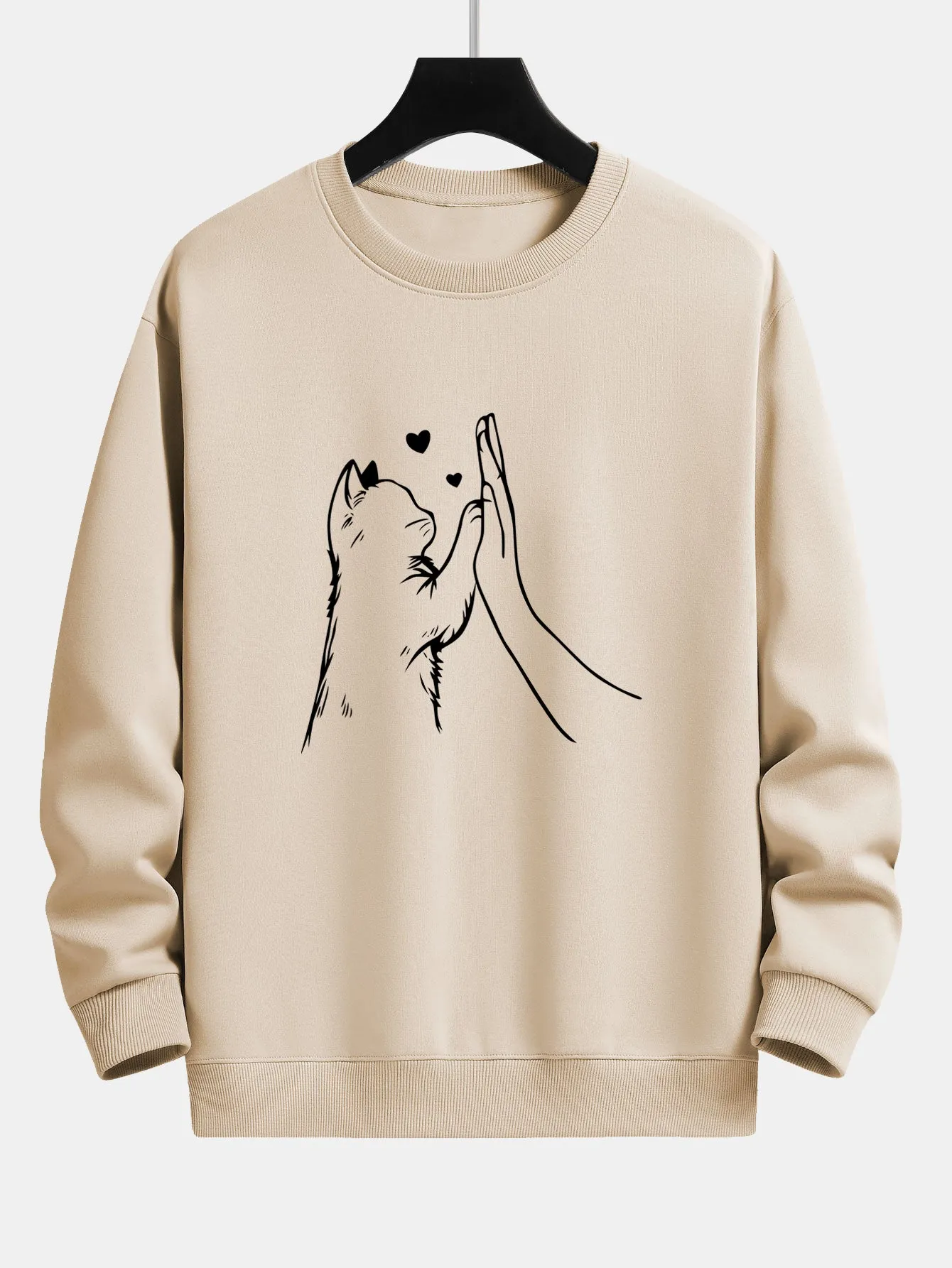 Cat High-Five Print Relax Fit Sweatshirt sold by Hoooyi product image thumbnail 4