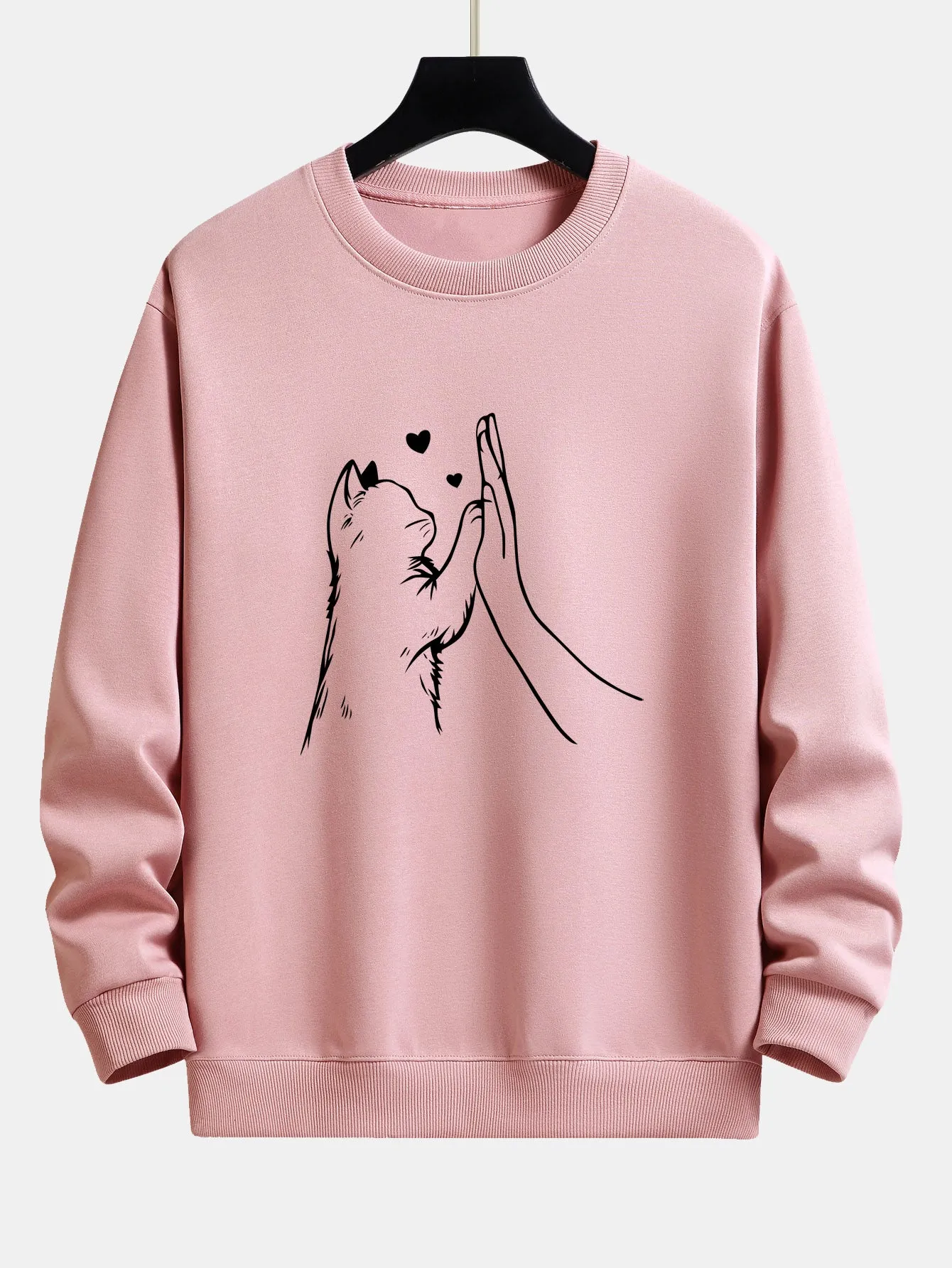 Cat High-Five Print Relax Fit Sweatshirt sold by Hoooyi product image thumbnail 3