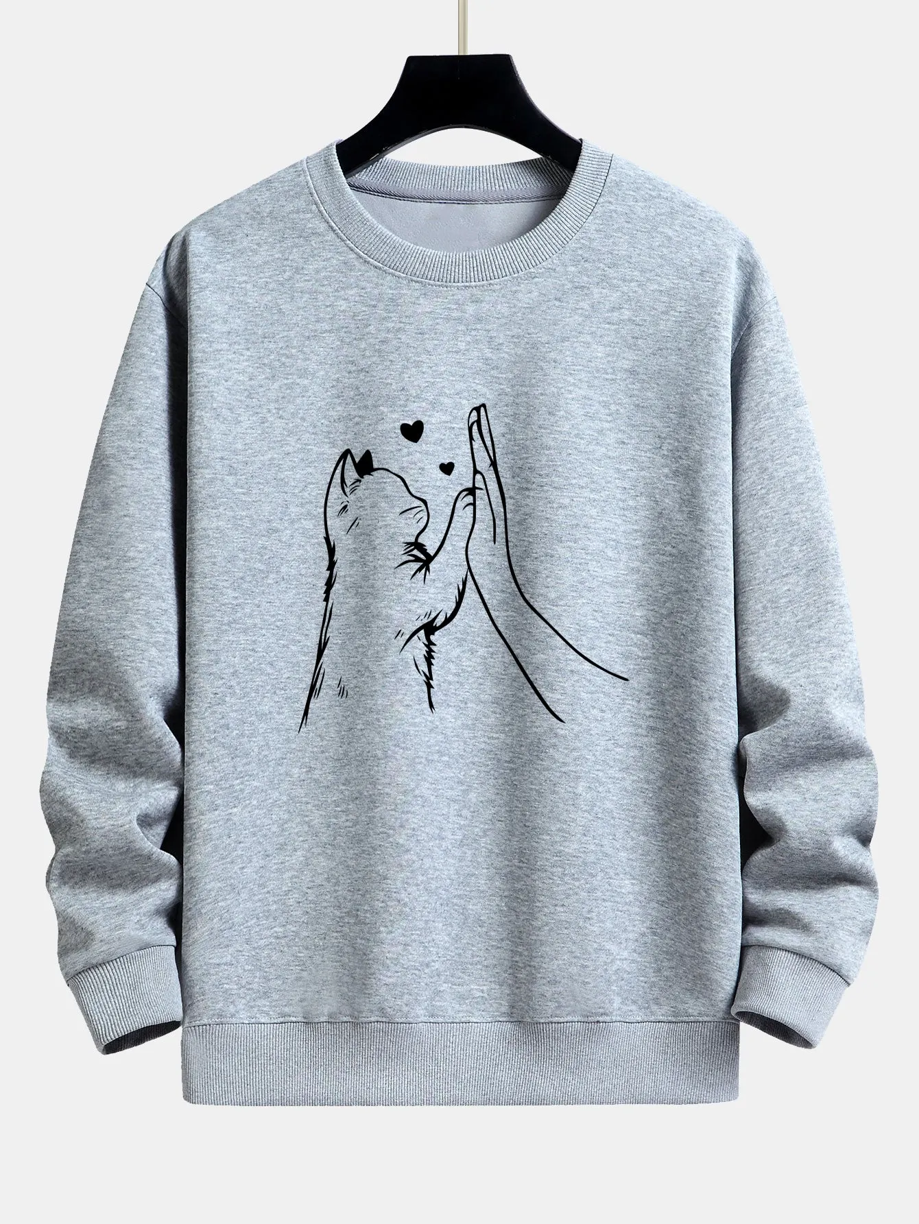 Cat High-Five Print Relax Fit Sweatshirt sold by Hoooyi product image thumbnail 5