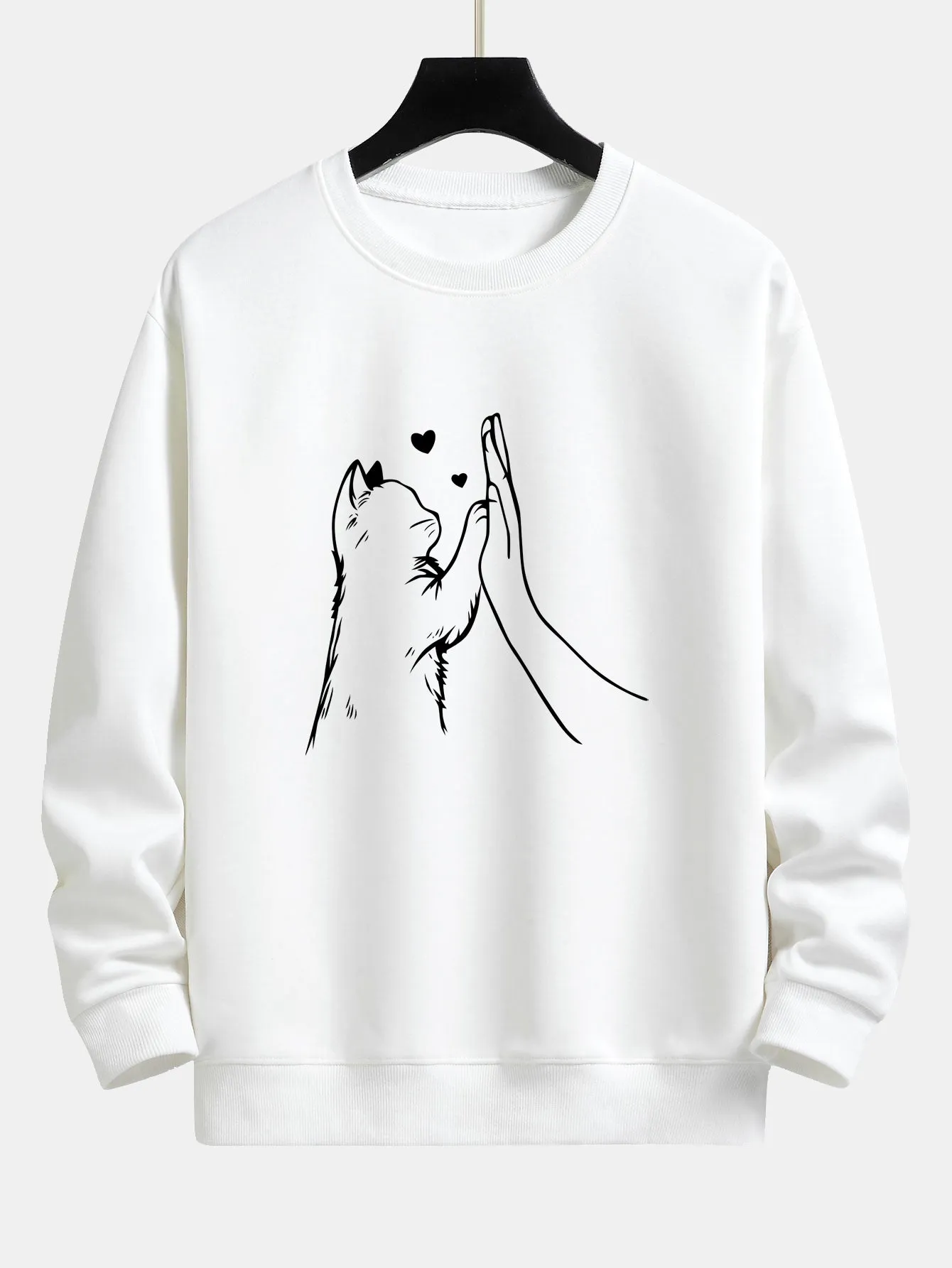 Cat High-Five Print Relax Fit Sweatshirt sold by Hoooyi product image thumbnail 2