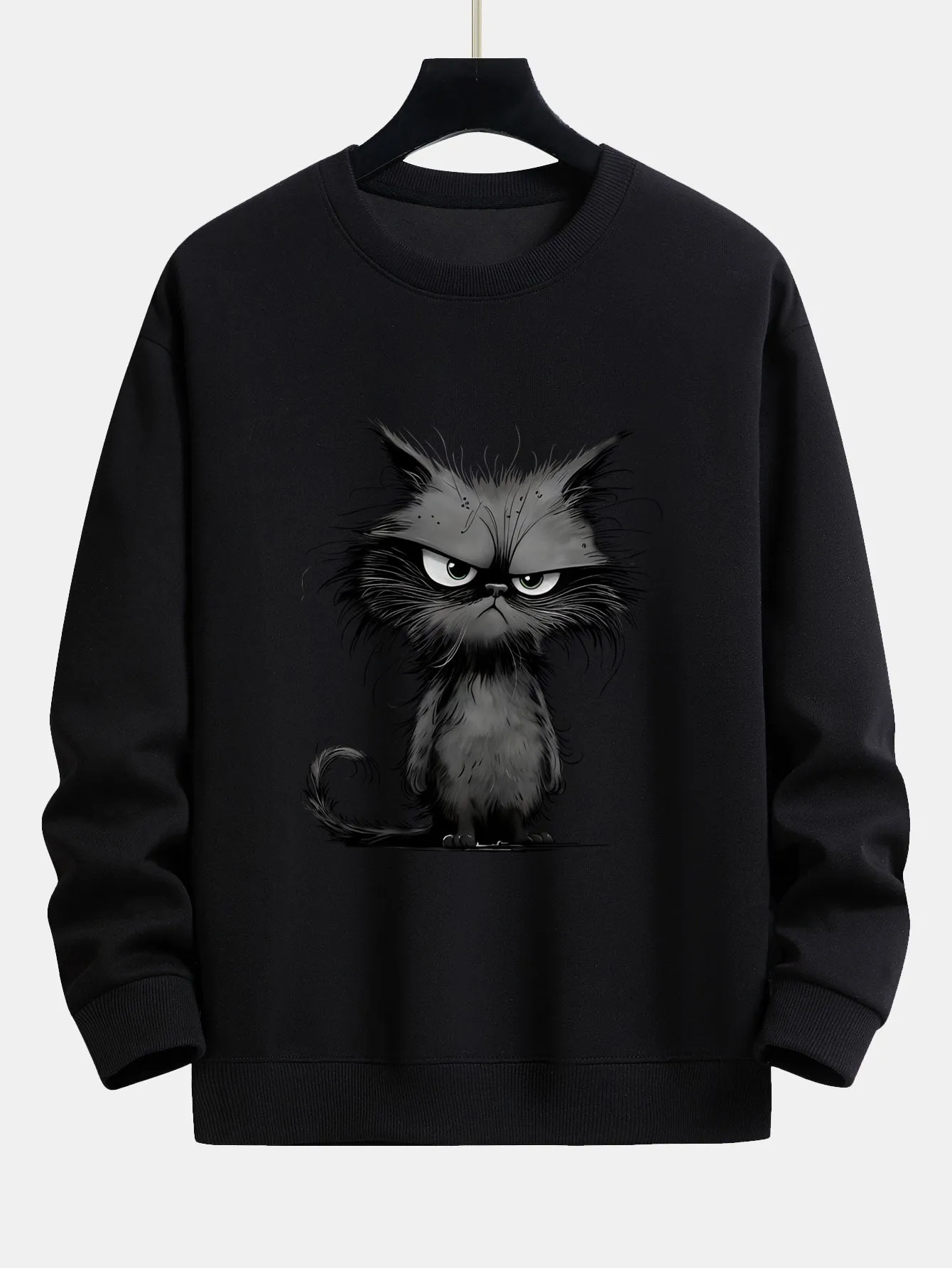 Black Cat Print Relax Fit Sweatshirt sold by Hoooyi product image thumbnail 5