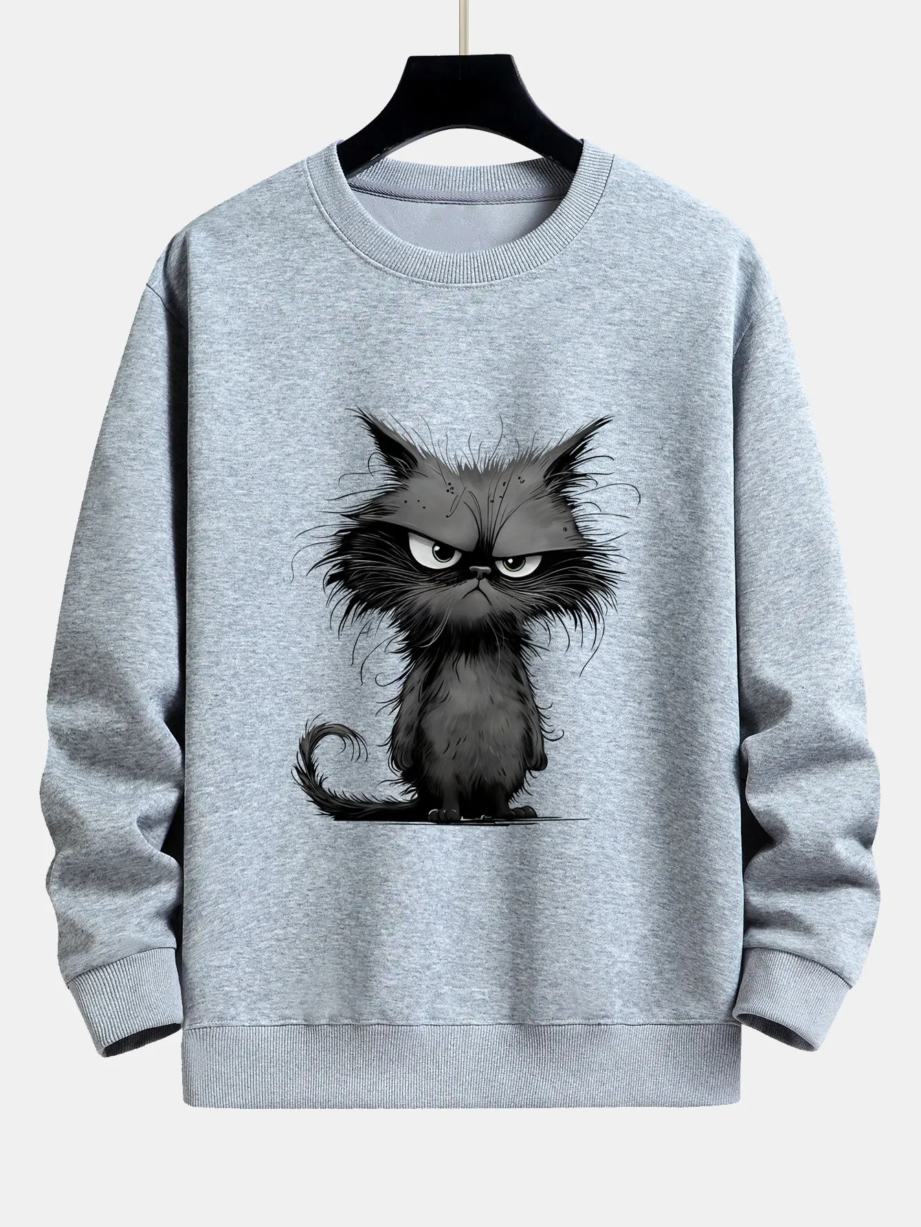 Black Cat Print Relax Fit Sweatshirt sold by Hoooyi