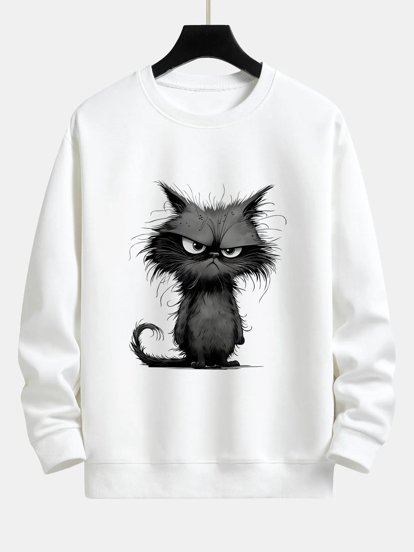 Black Cat Print Relax Fit Sweatshirt sold by Hoooyi product image thumbnail 2