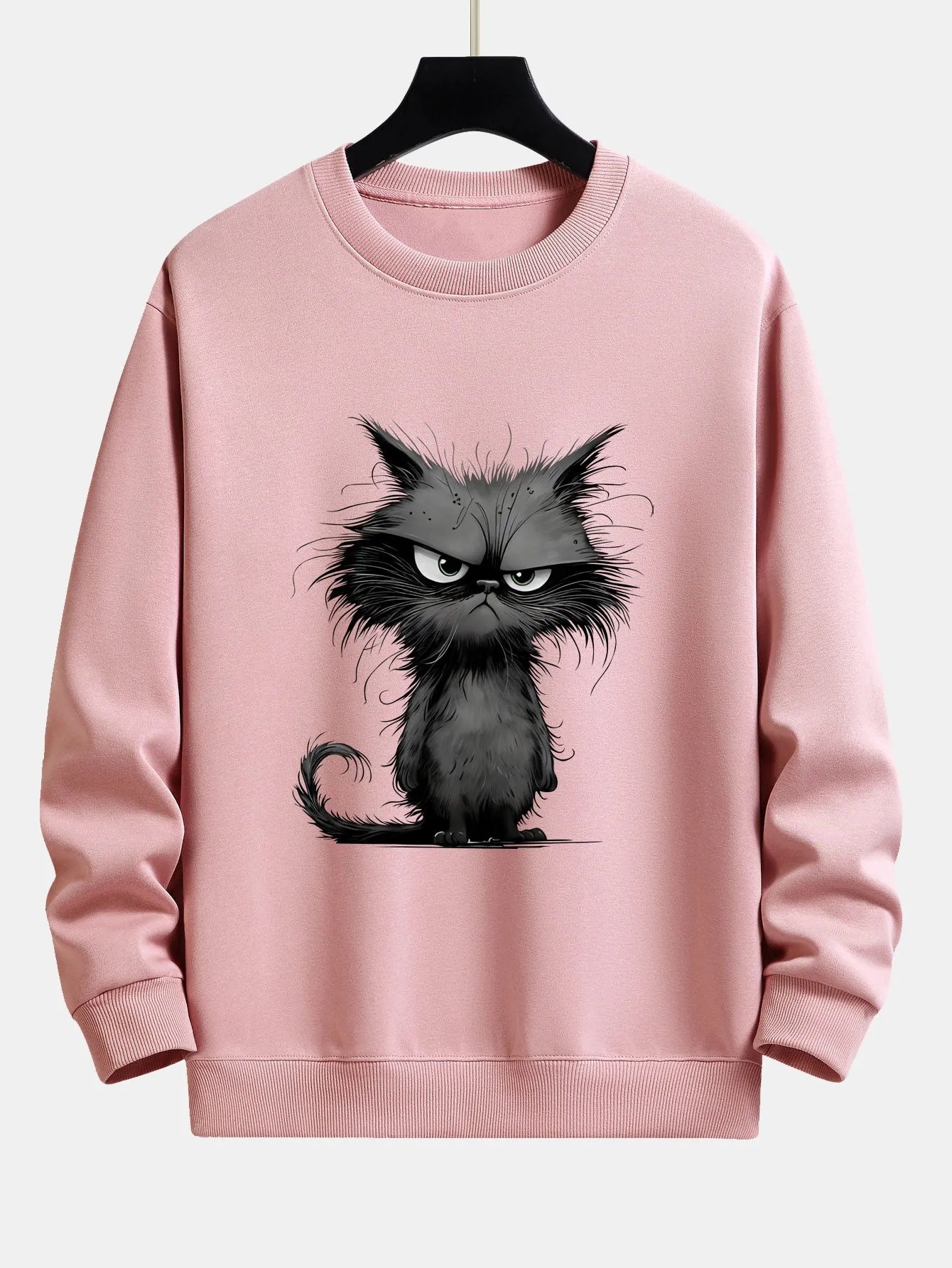 Black Cat Print Relax Fit Sweatshirt sold by Hoooyi product image thumbnail 3