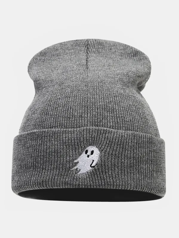 Ghost Pattern Embroidered Warm Beanie Hat sold by Hoooyi