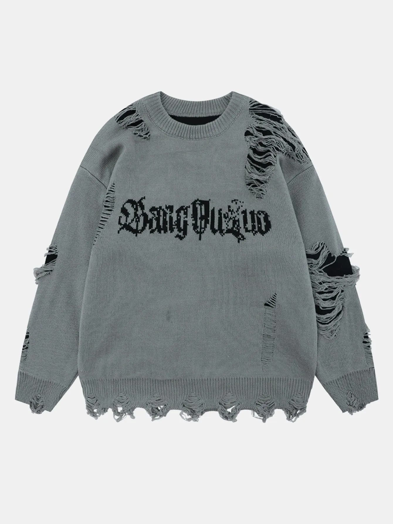 Slogan Distressed Crew Neck Sweater sold by Hoooyi product image thumbnail 2