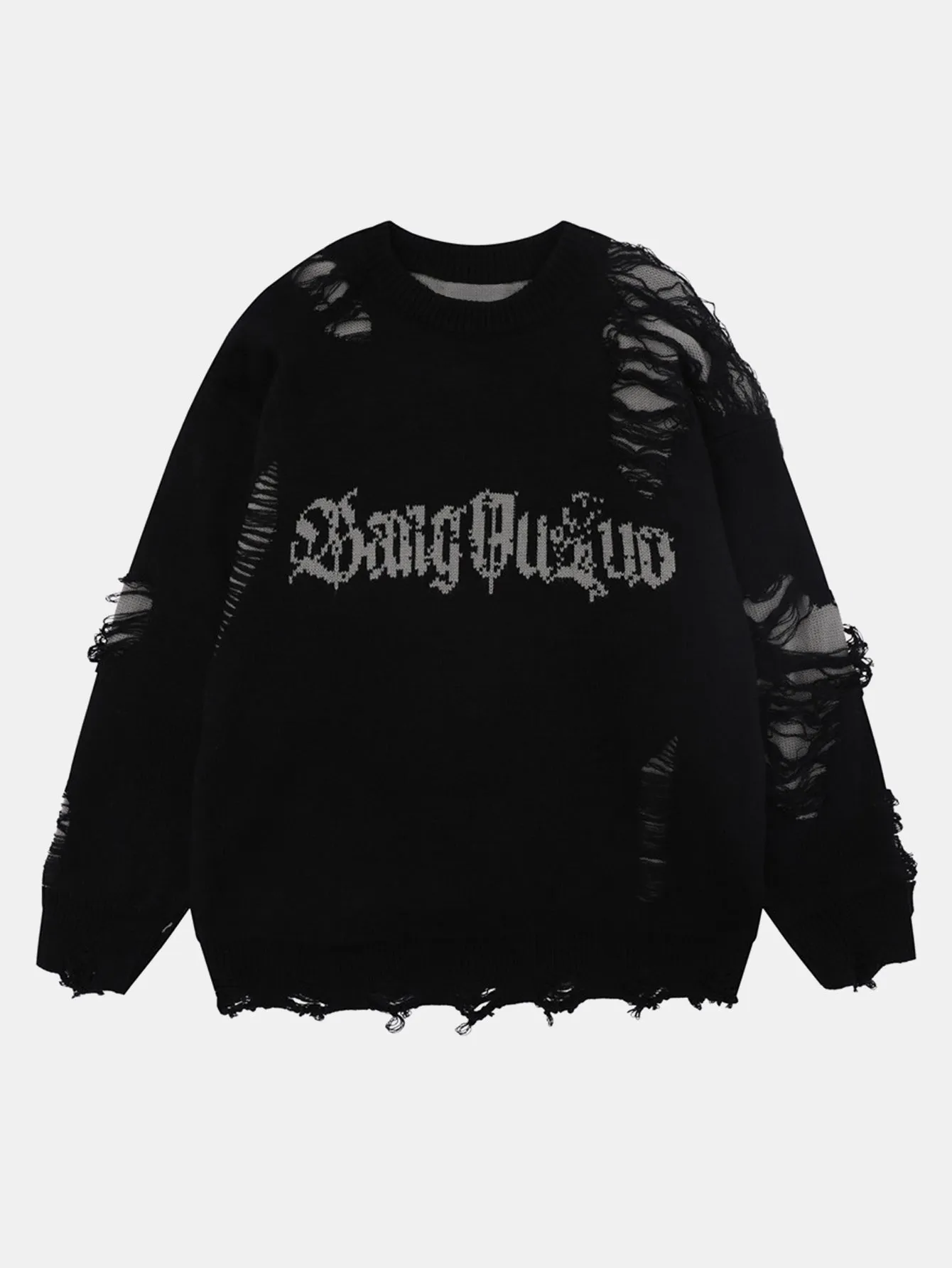 Slogan Distressed Crew Neck Sweater sold by Hoooyi