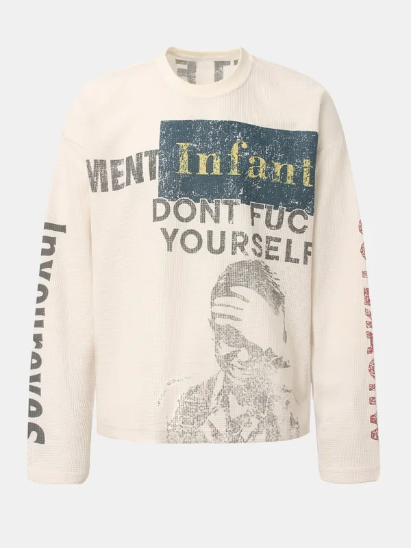 Oversize Portrait Slogan Print Waffle T-Shirt sold by Hoooyi