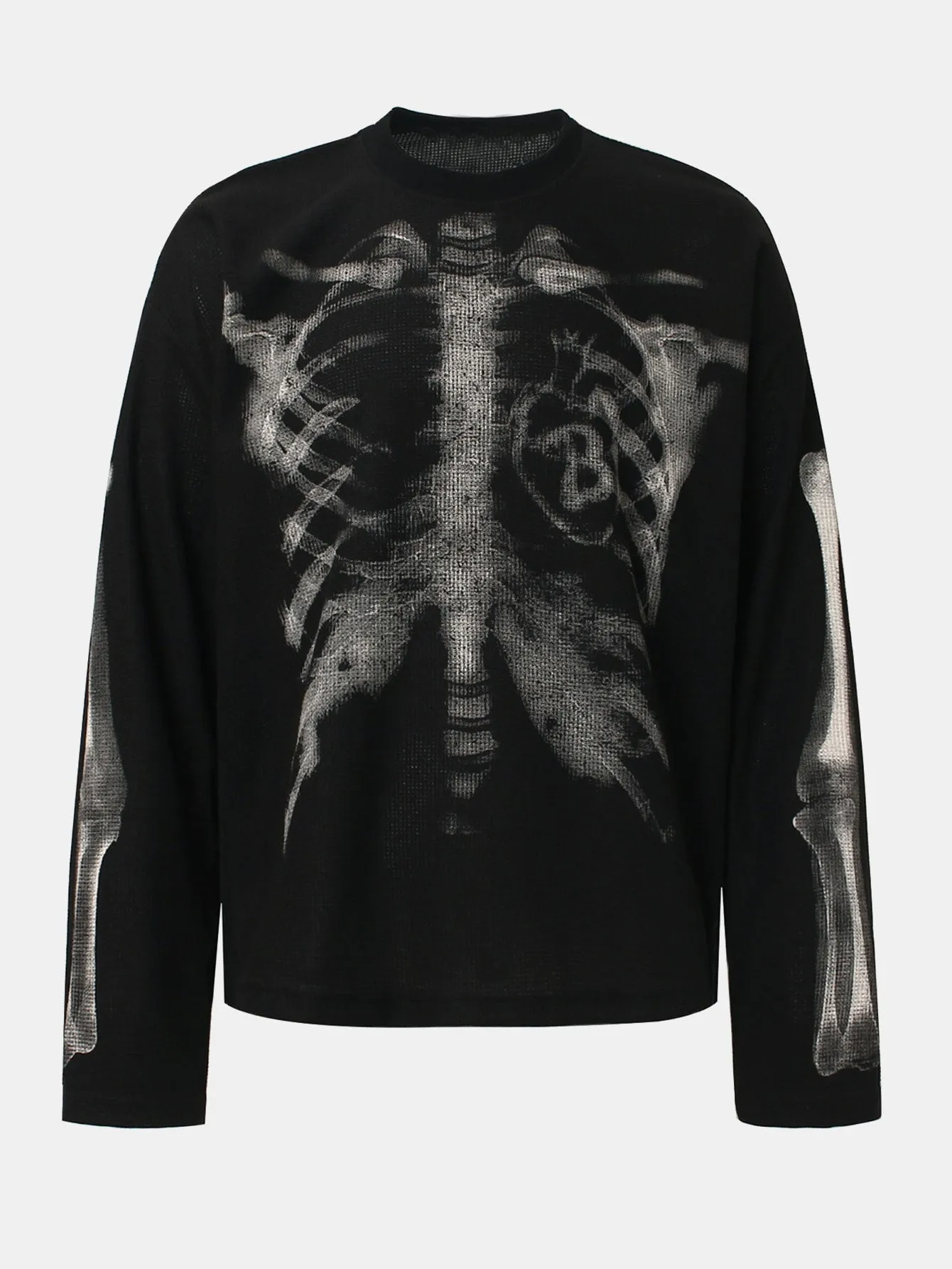 Oversize Skeleton Print Waffle T-Shirt sold by Hoooyi