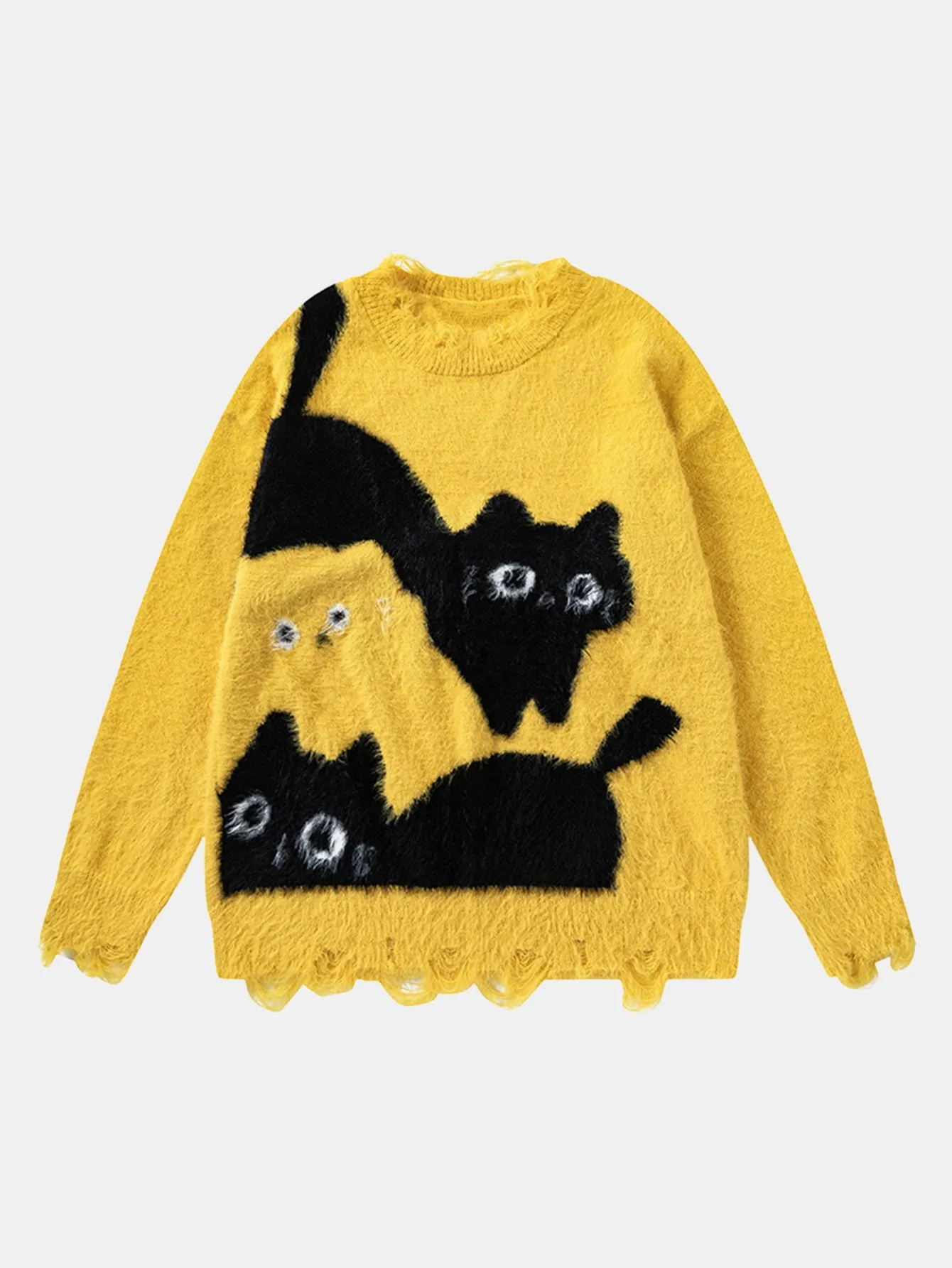 Cat Printed Distressed Knit Sweater sold by Hoooyi product image thumbnail 5