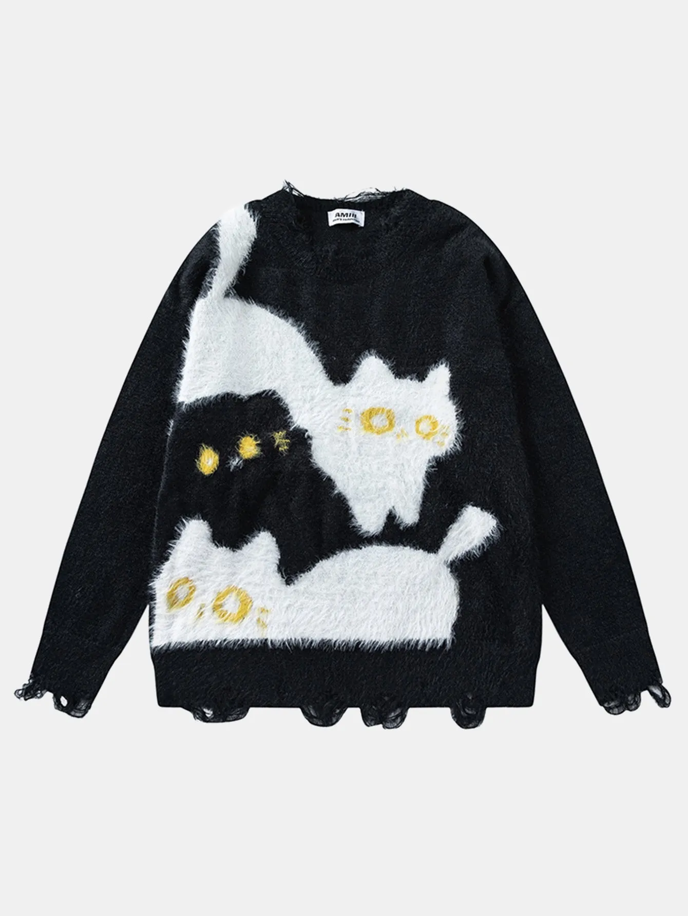 Cat Printed Distressed Knit Sweater sold by Hoooyi product image thumbnail 3