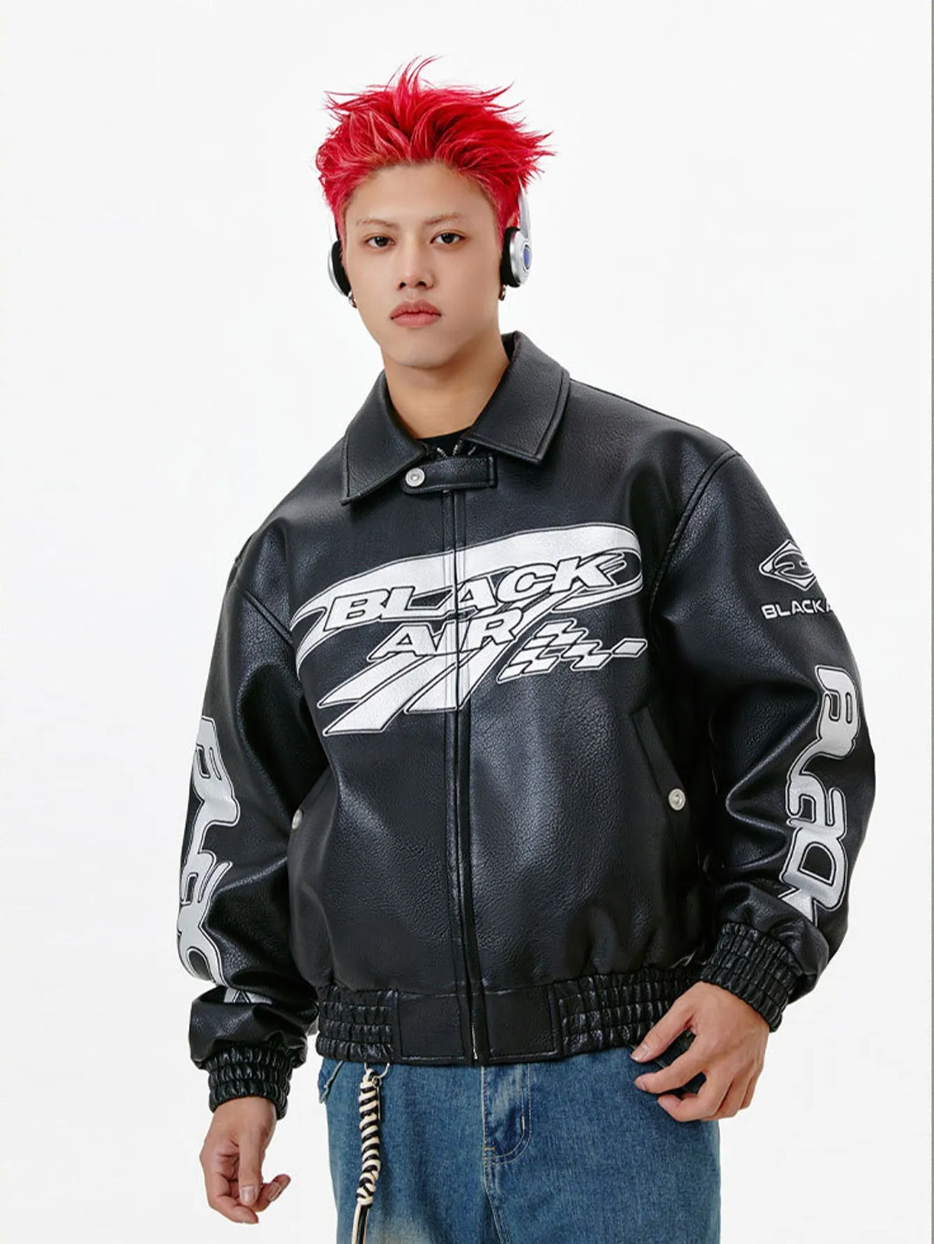 Black Air Techwear Leather Jacket sold by Hoooyi product image thumbnail 3