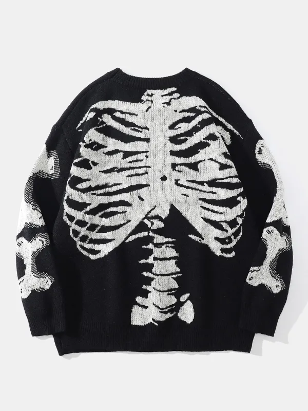 Skeleton Back Print Crew Neck Knit Sweater sold by Hoooyi