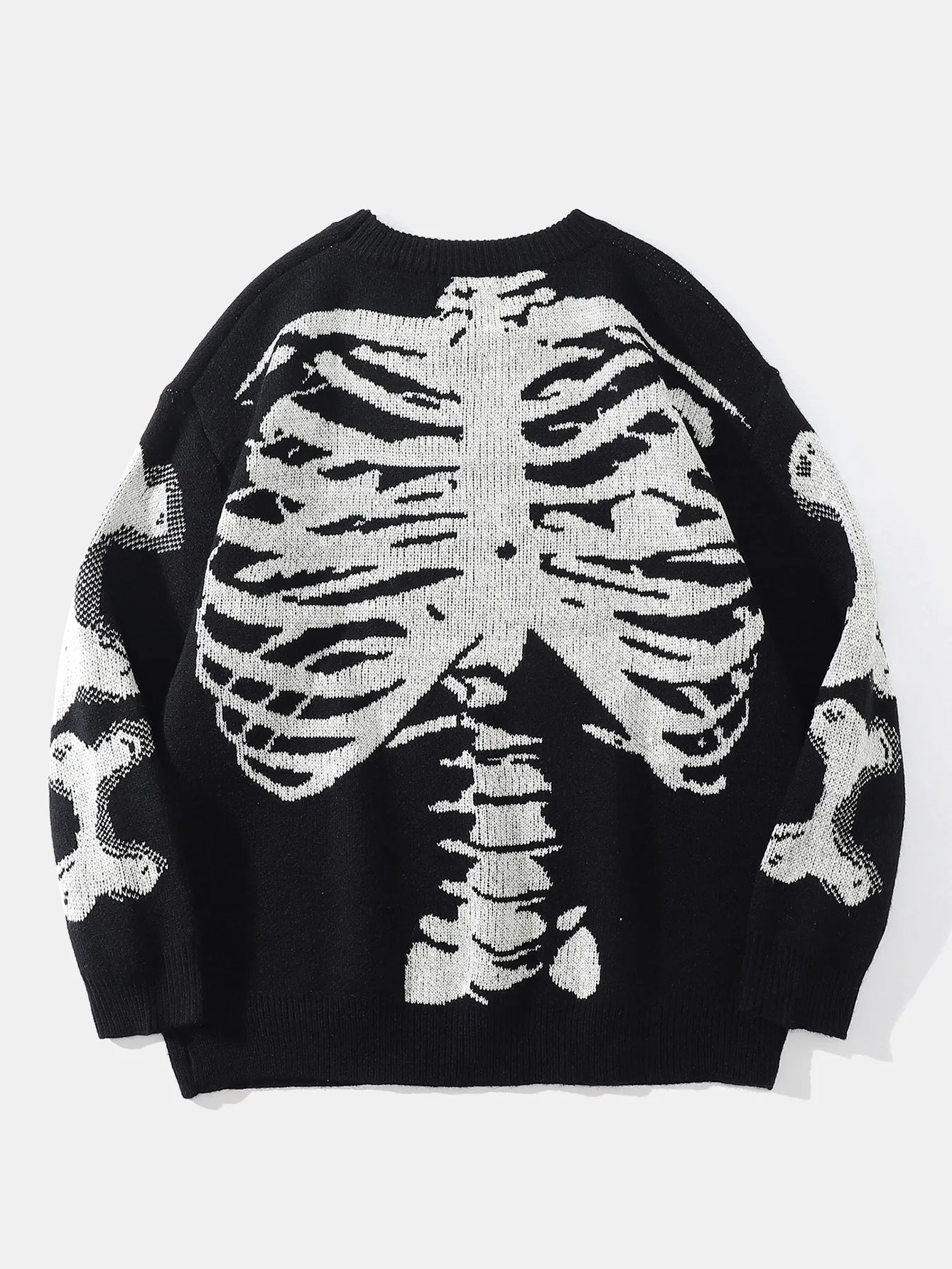 Skeleton Back Print Crew Neck Knit Sweater sold by Hoooyi