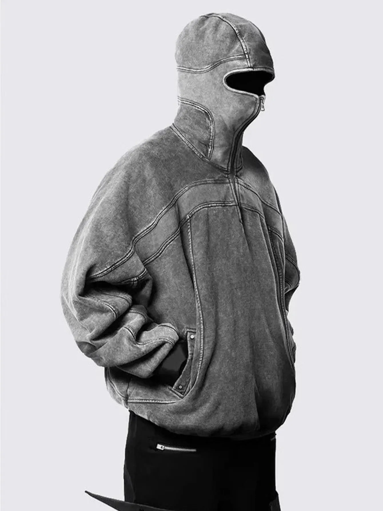 Oversized Techwear Hoodie With Full Mask Hood sold by Hoooyi product image thumbnail 4