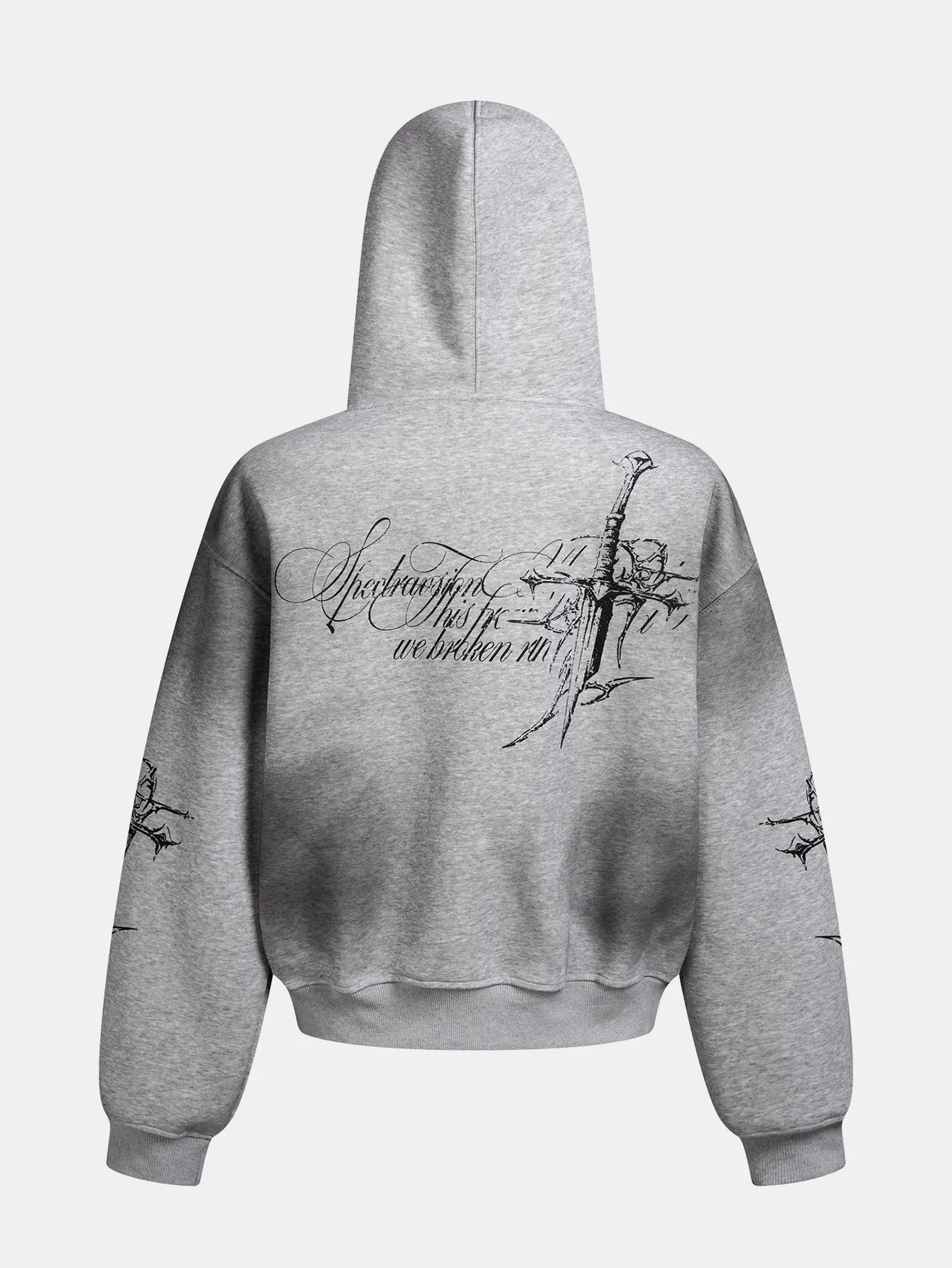 Distressed Cross Print Zipper Hoodie sold by Hoooyi product image thumbnail 4