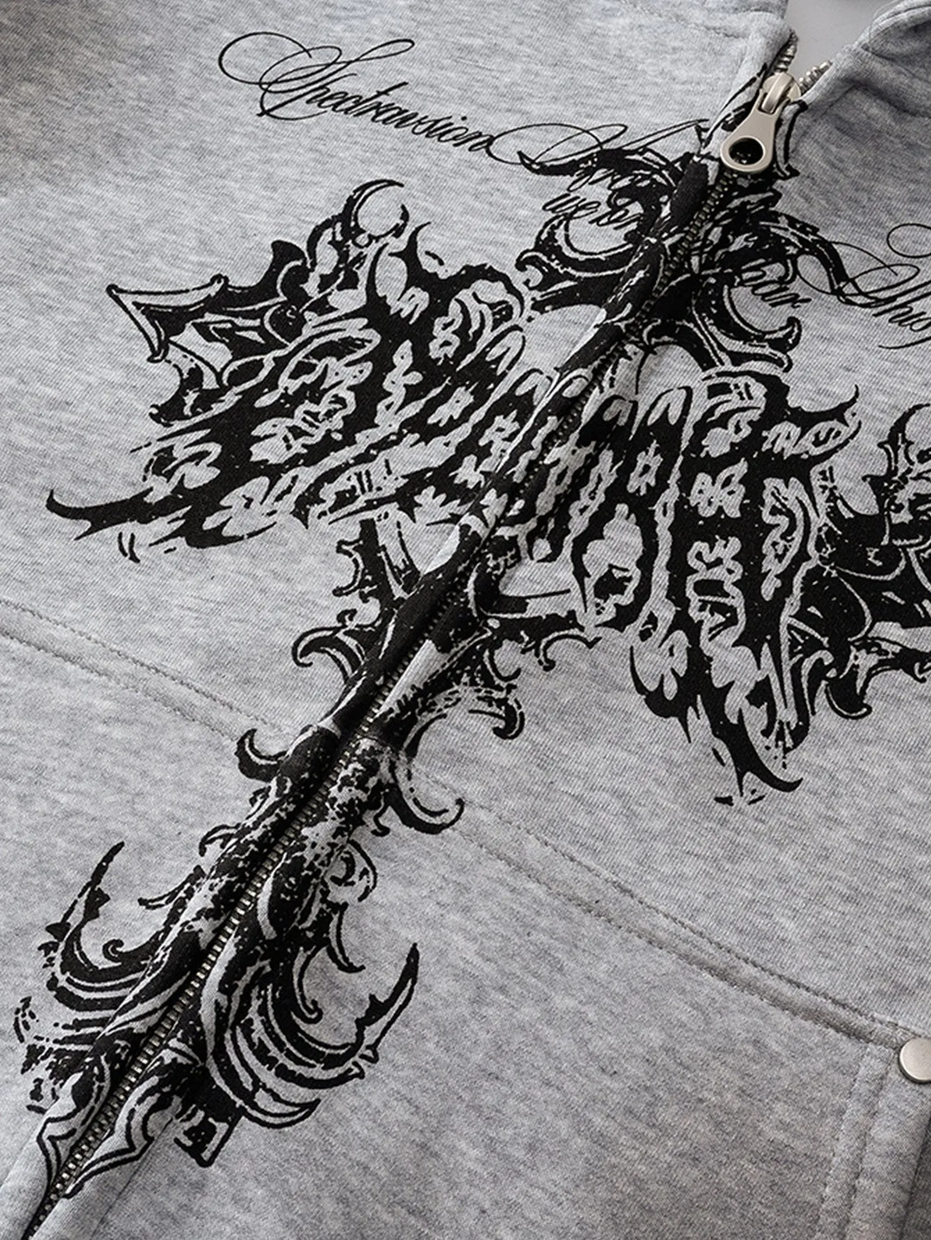 Distressed Cross Print Zipper Hoodie sold by Hoooyi product image thumbnail 5