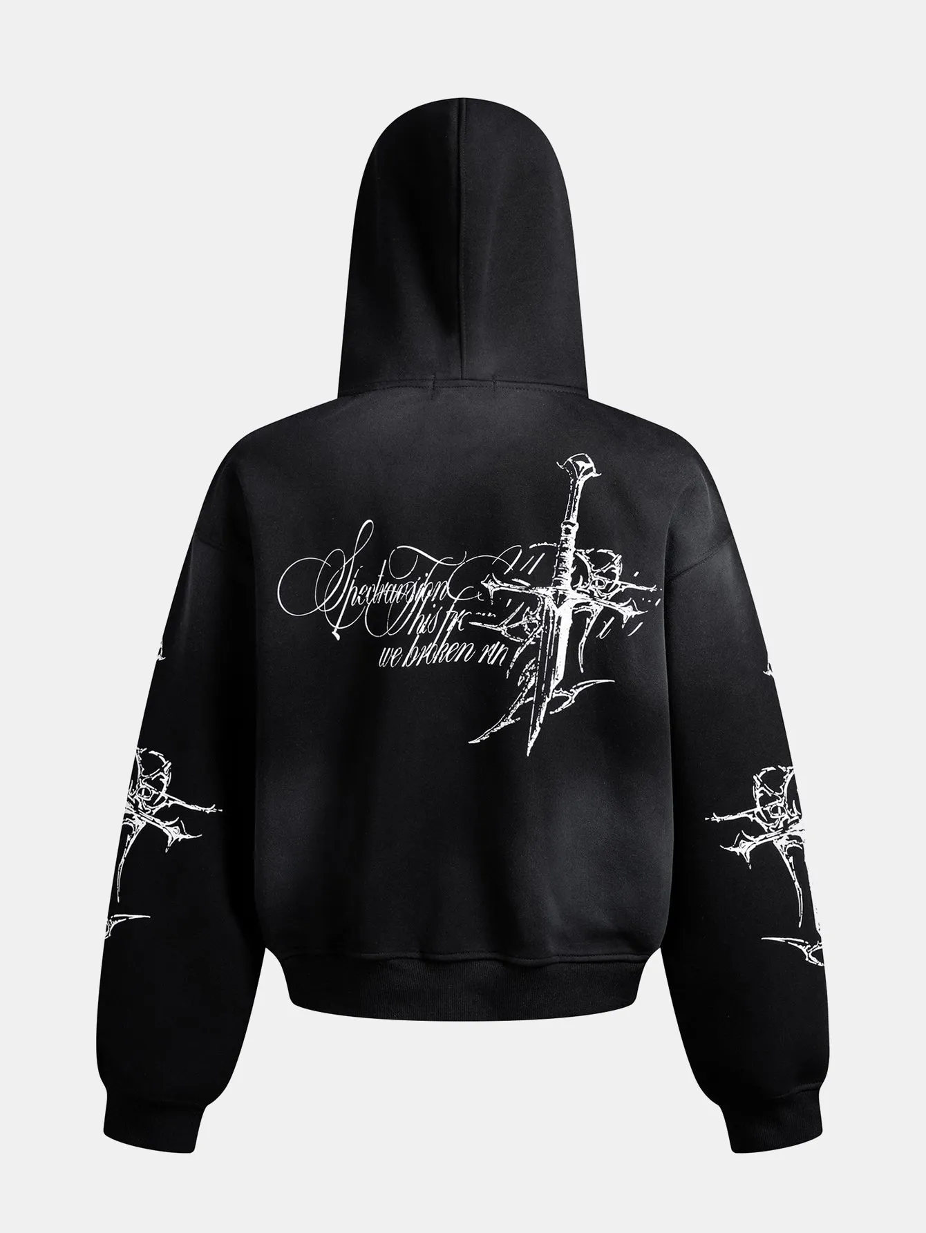 Distressed Cross Print Zipper Hoodie sold by Hoooyi product image thumbnail 2