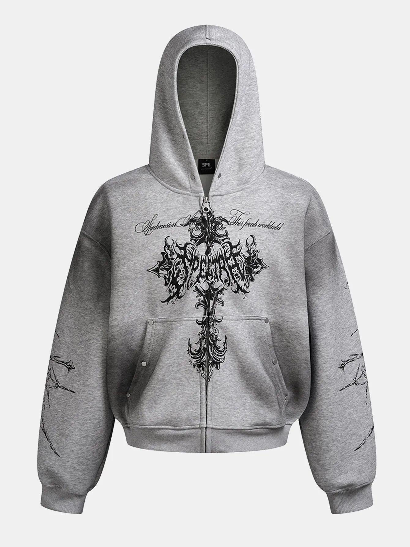 Distressed Cross Print Zipper Hoodie sold by Hoooyi product image thumbnail 3