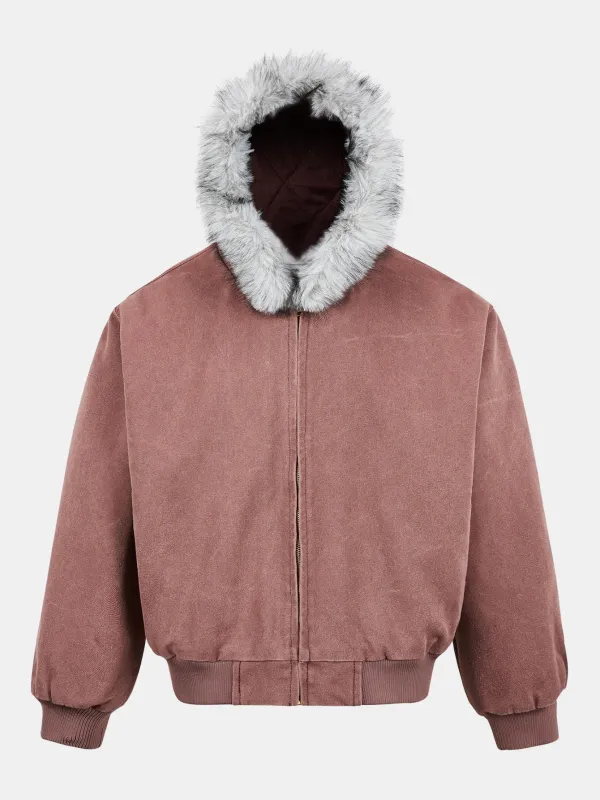 Boxy Faux Fur Collar Hooded Jacket sold by Hoooyi