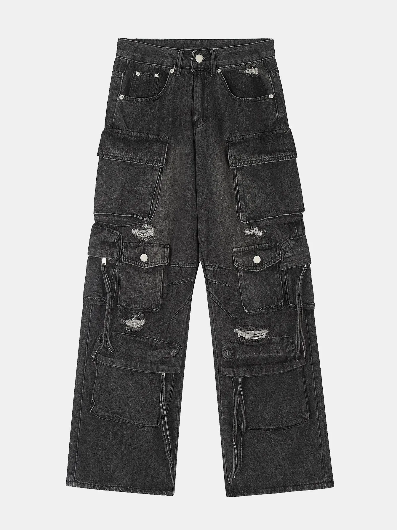 Washed Distressed Baggy Denim Cargo Pants sold by Hoooyi product image thumbnail 3
