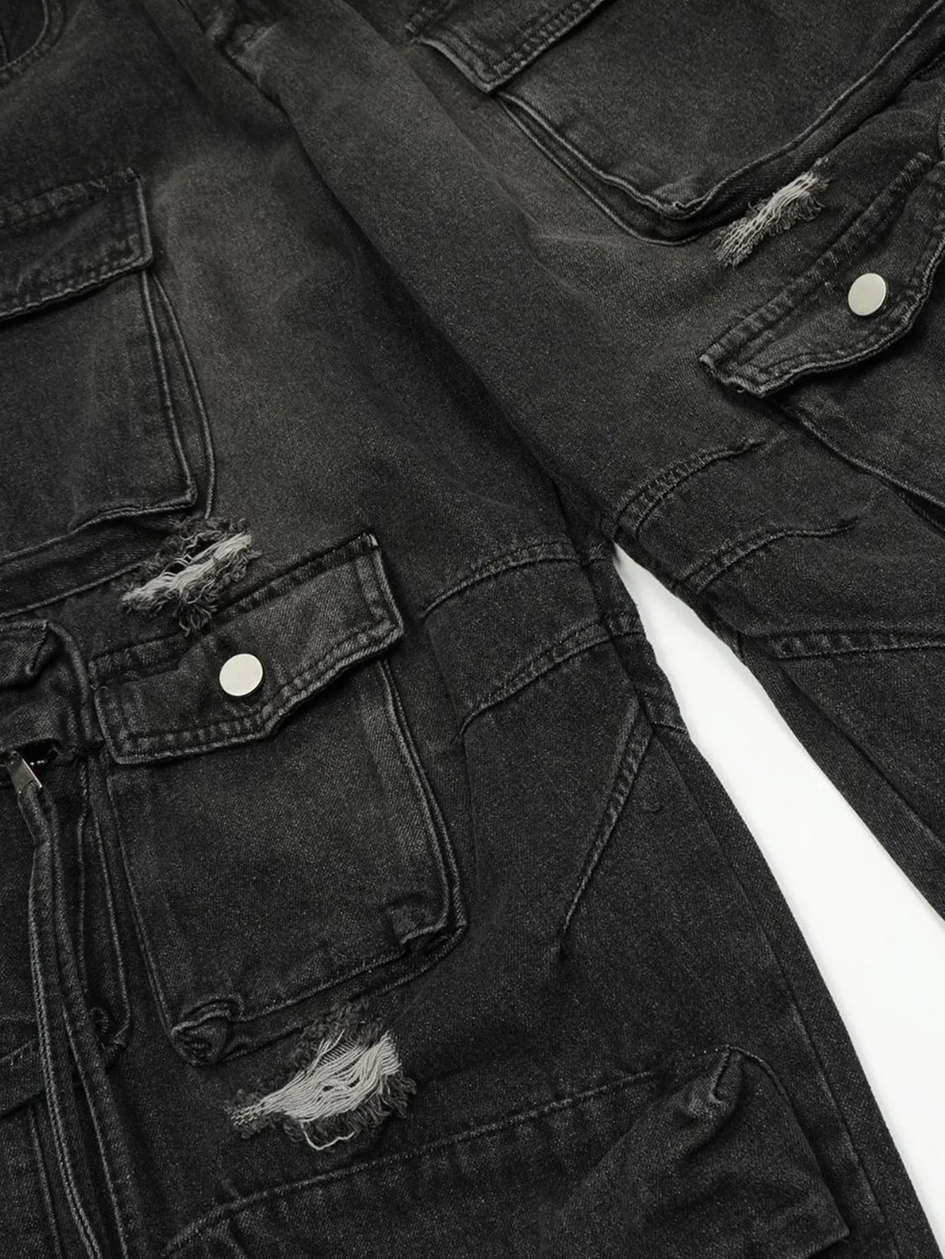 Washed Distressed Baggy Denim Cargo Pants sold by Hoooyi product image thumbnail 5