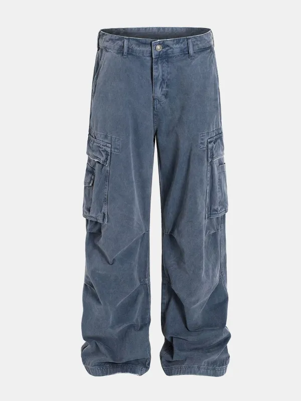 Baggy Fit Washed Distressed Denim Cargo Pants sold by Hoooyi