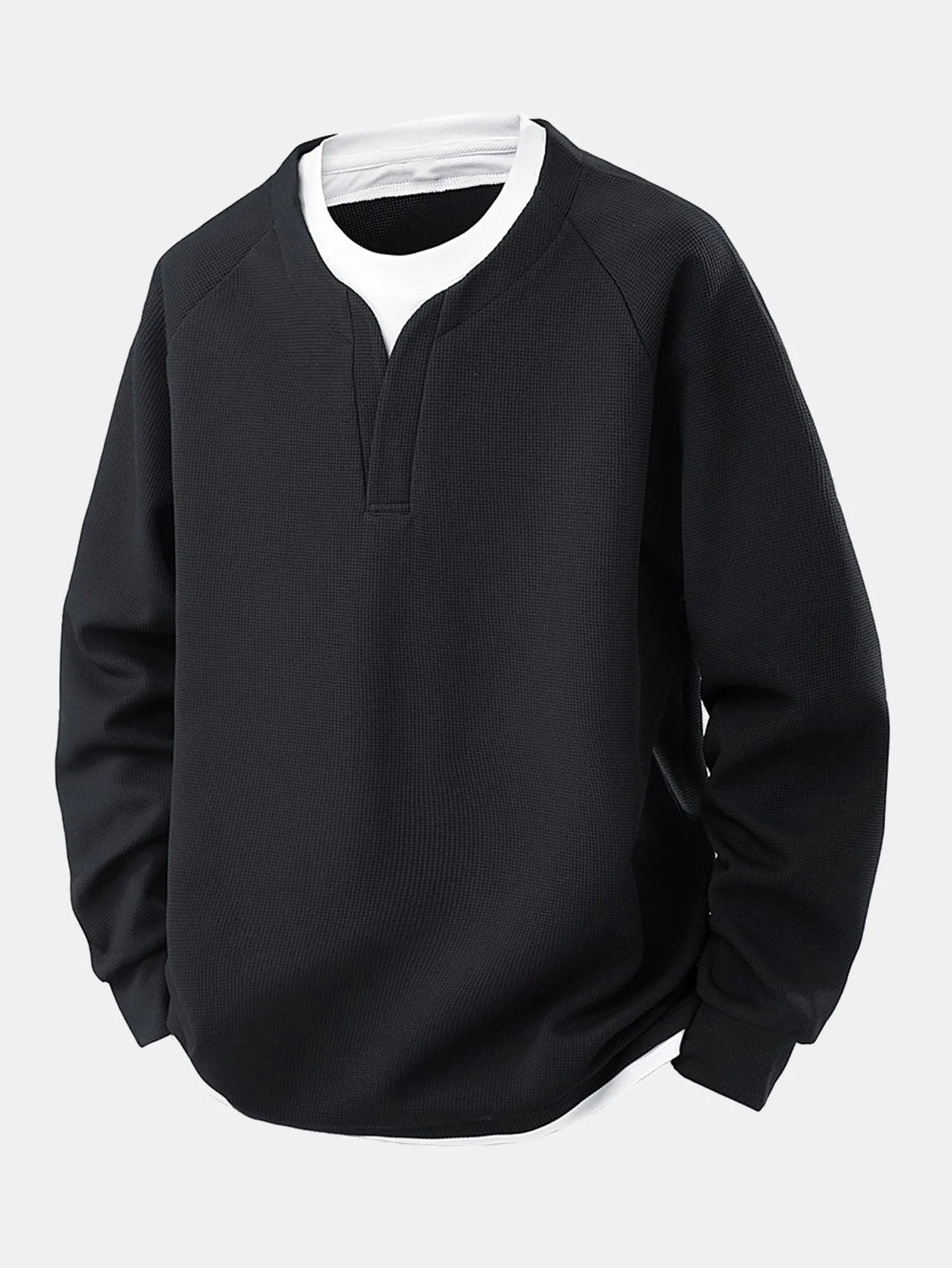 Raglan Sleeve 2 In 1 Waffle T-Shirt sold by Hoooyi product image thumbnail 5