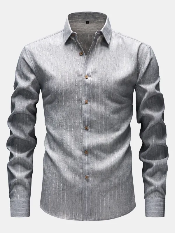 Long Sleeve Stripe Linen Look Button Up Shirt sold by Hoooyi