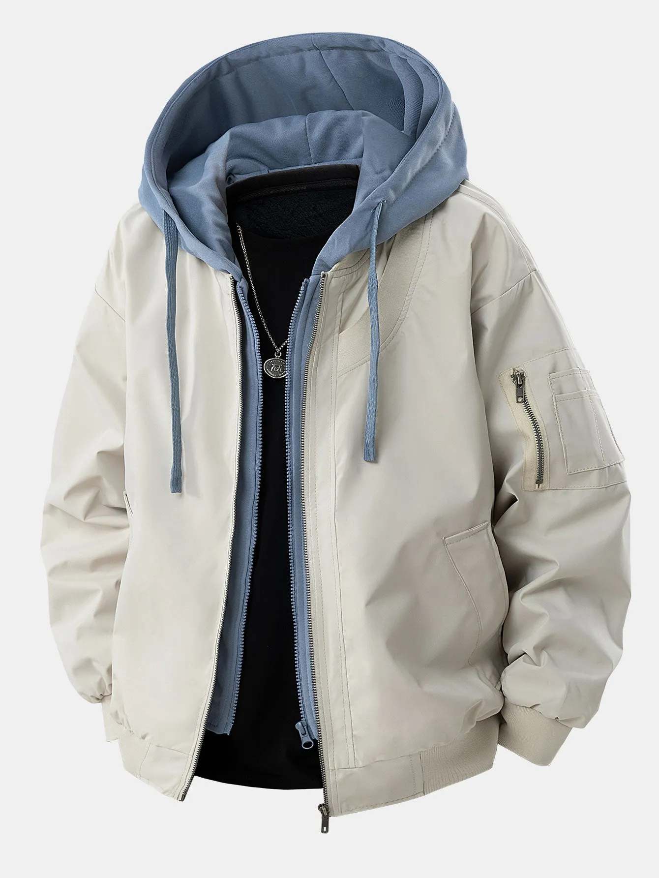 Contrast 2 In 1 Hooded Bomber Jacket sold by Hoooyi product image thumbnail 4