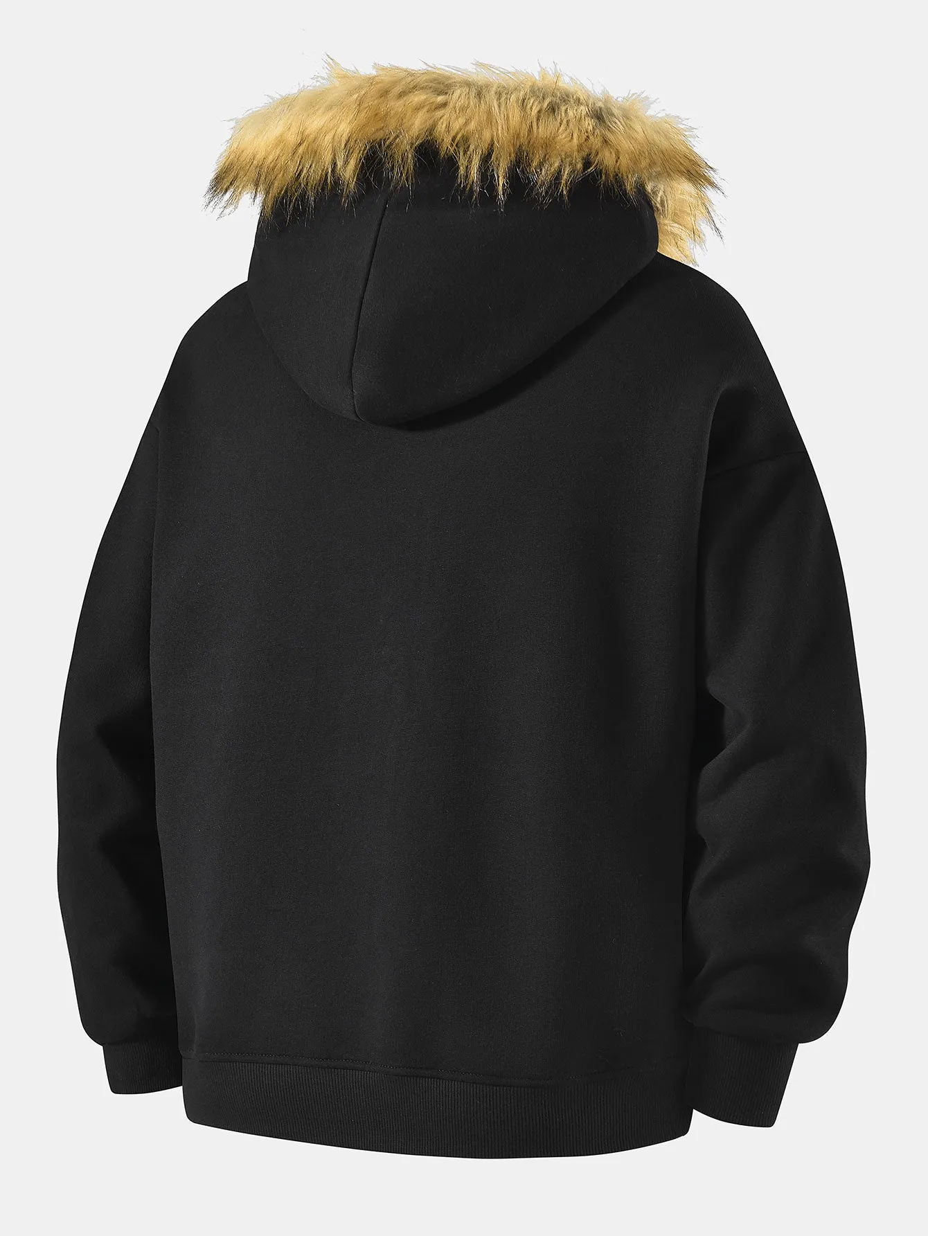 Relax Fit Faux Fur Collar Zip-Up Hoodie sold by Hoooyi product image thumbnail 2