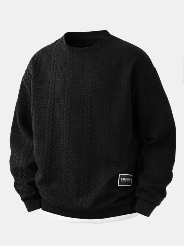 Relax Fit 2-in-1 Twist Jacquard Sweatshirt sold by Hoooyi