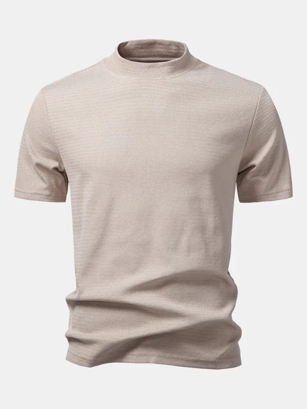Textured Mock Neck T-Shirt sold by Hoooyi