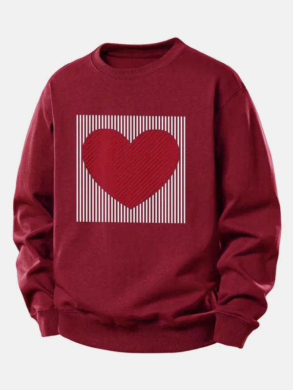 Striped Heart Print Relax Fit Sweatshirt sold by Hoooyi