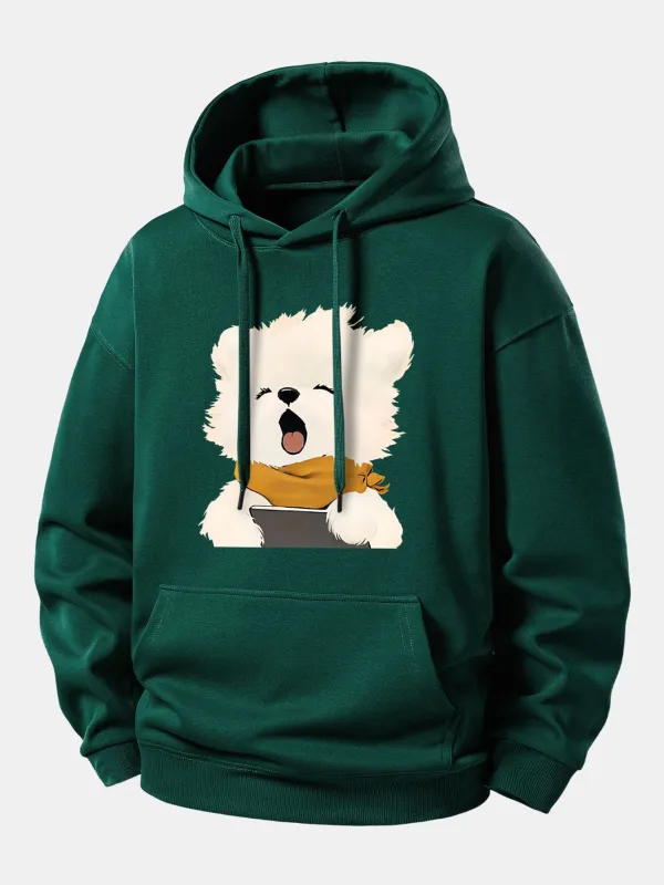 Yawning Puppy Print Relax Fit Hoodie sold by Hoooyi
