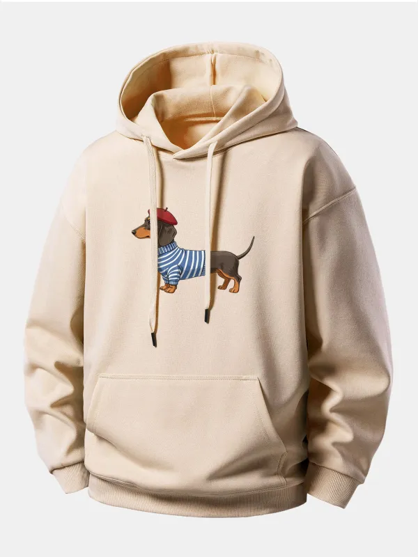 Dachshund Wearing Striped Sweater Print Relax Fit Hoodie made by Hoooyi