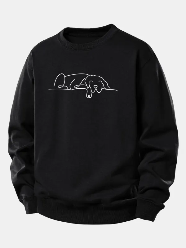 Sleeping Dog Line Print Relax Fit Sweatshirt made by Hoooyi